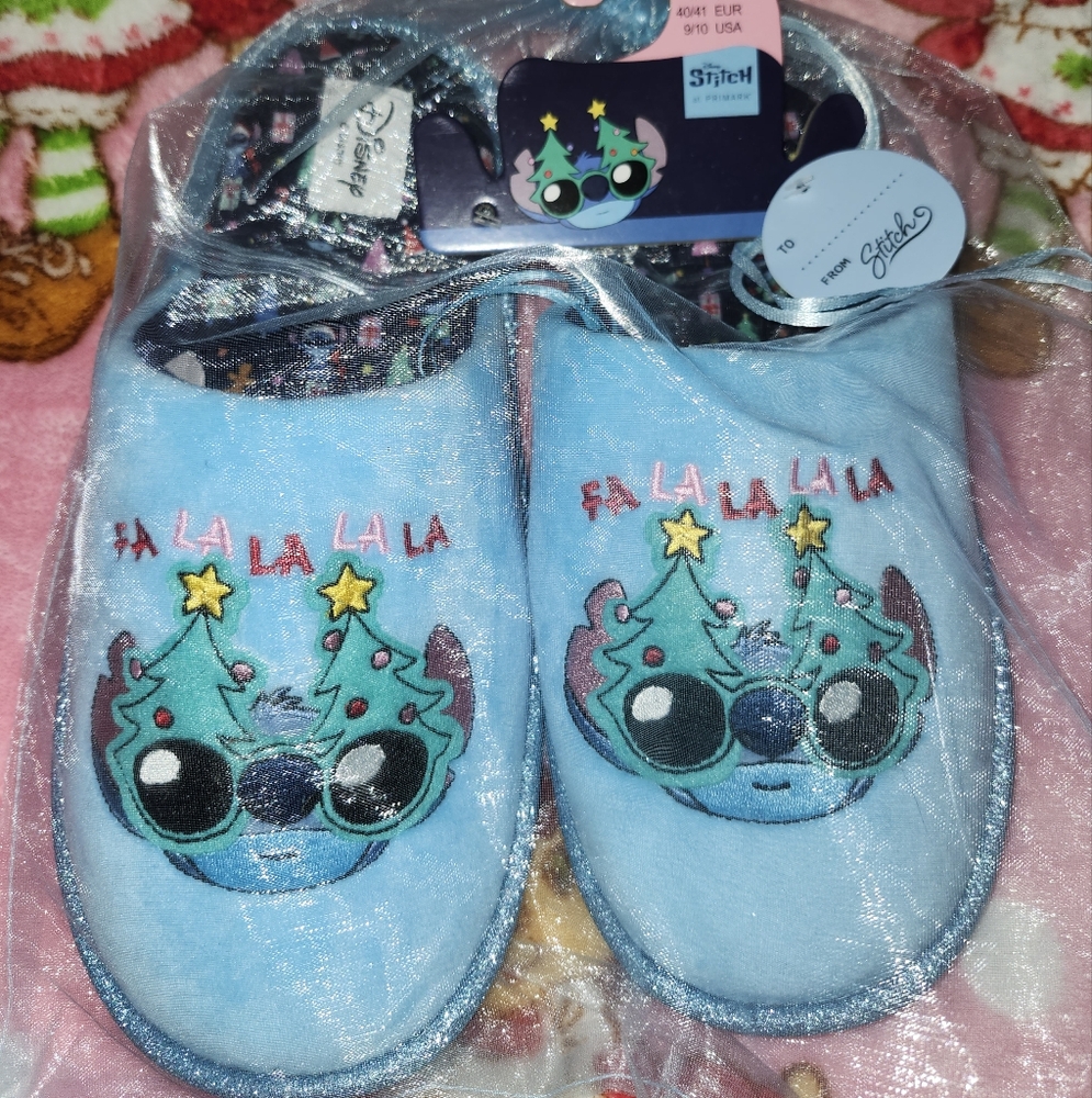 Disney Stitch Festive Blue Slippers